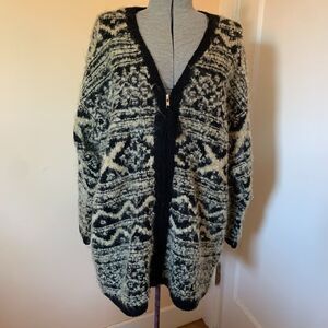 Hand Knit Coat Cardigan Oversized Zip Up Wool Mohair Boho Western Cozy Cowgirl